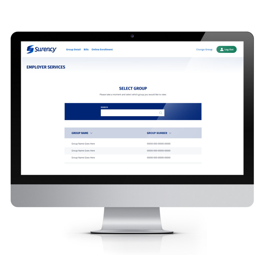 screenshot of surency portal on a desktop